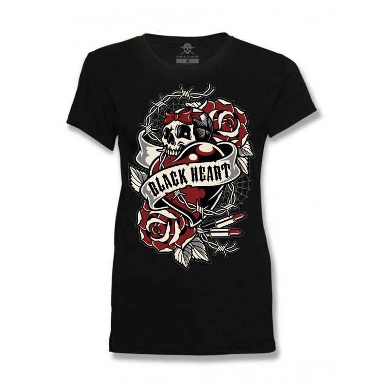 T-shirt femme Noir Heart Heart Rose
