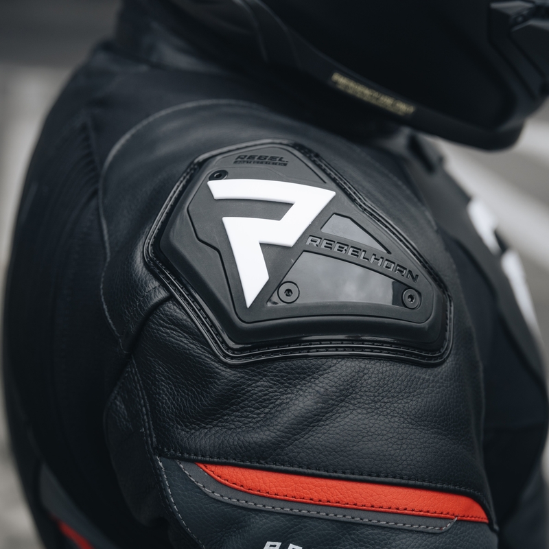 Veste de moto en cuir Veloce noir et rouge fluo de Rebelhorn