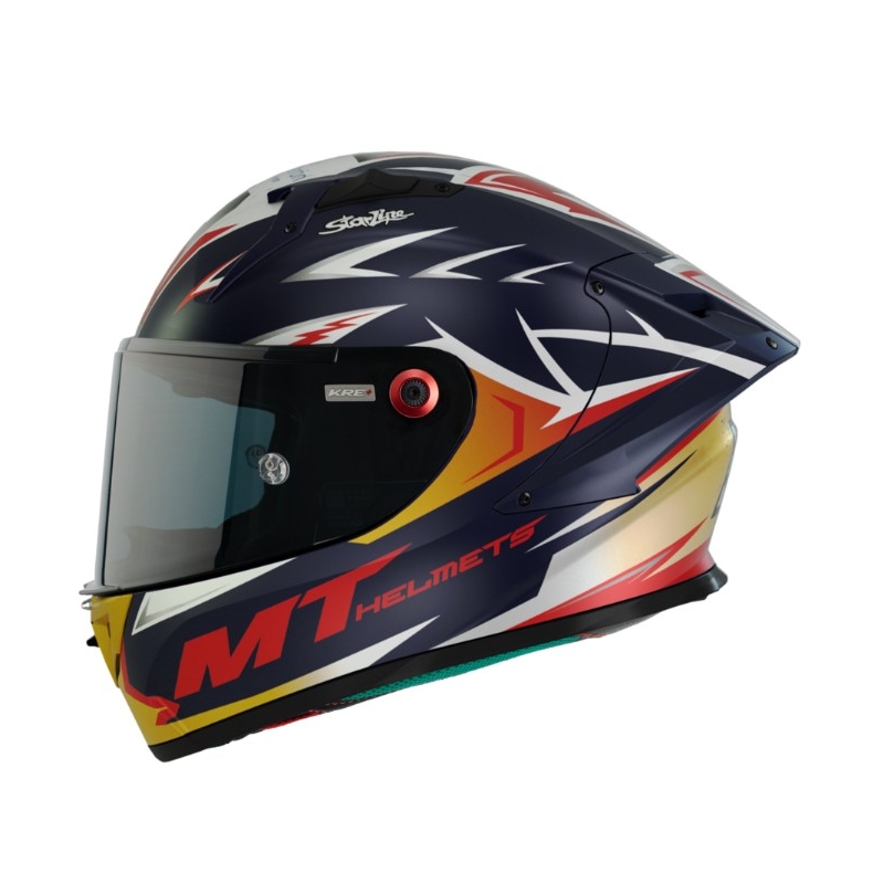 MT FF103PLUSC KRE+ Carbon Acosta A37 bleu-blanc-orange mat casque moto intégral