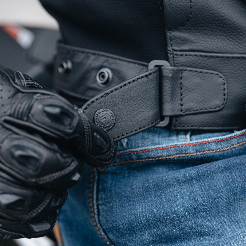 Veste de moto en cuir noir et jaune fluo Rebelhorn Vandal soldes