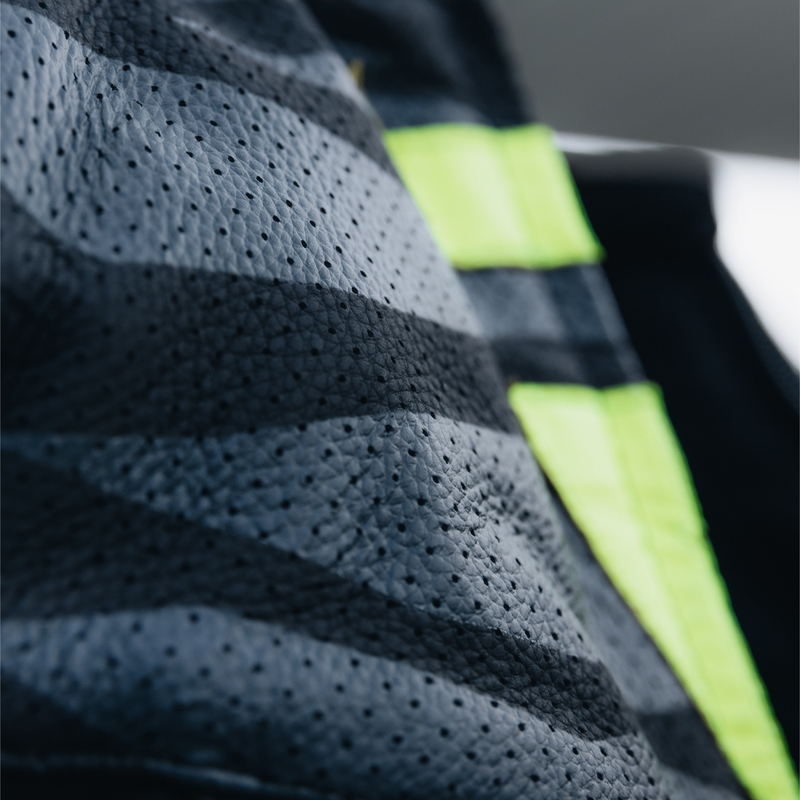 Veste de moto en cuir noir et jaune fluo Rebelhorn Vandal soldes