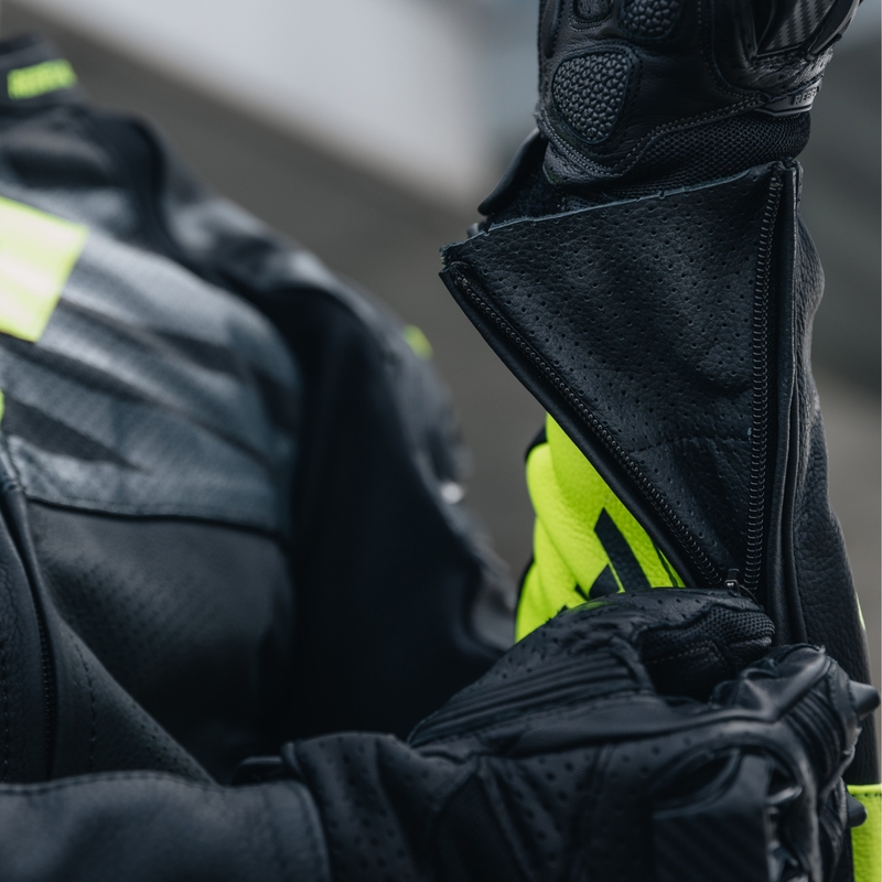 Veste de moto en cuir noir et jaune fluo Rebelhorn Vandal soldes