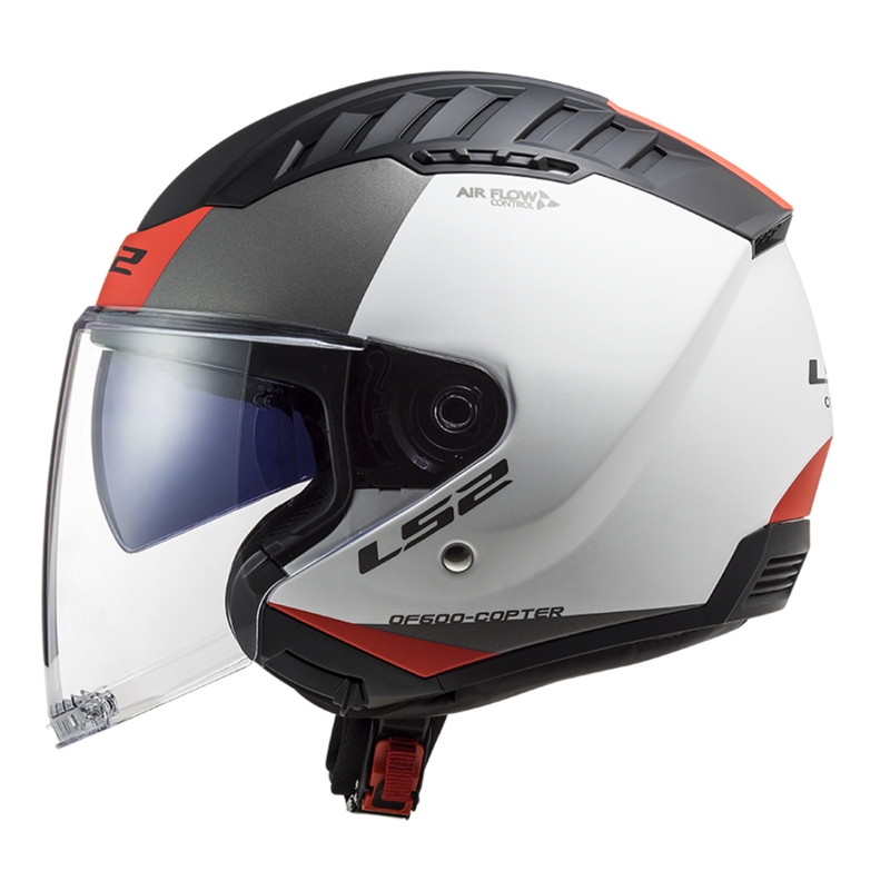 Casque moto ouvert LS2 OF600 Copter II Urbane 06 blanc-rouge