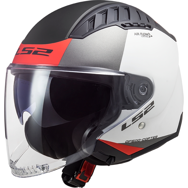 Casque moto ouvert LS2 OF600 Copter II Urbane 06 blanc-rouge