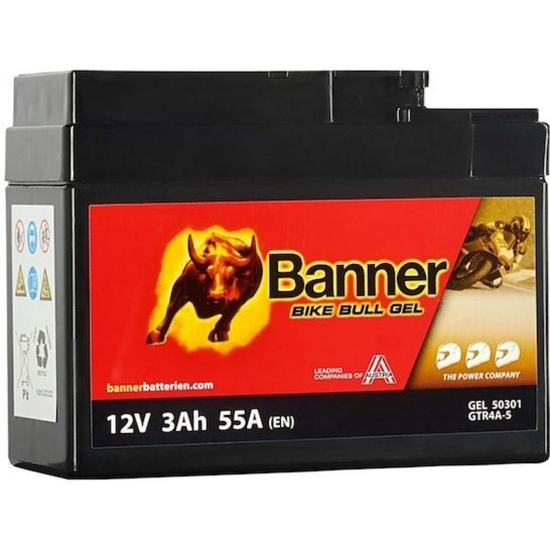 Batterie Gel Banner Bike Bull Gel 12V, YTR4A-BS, 3AH, 55A