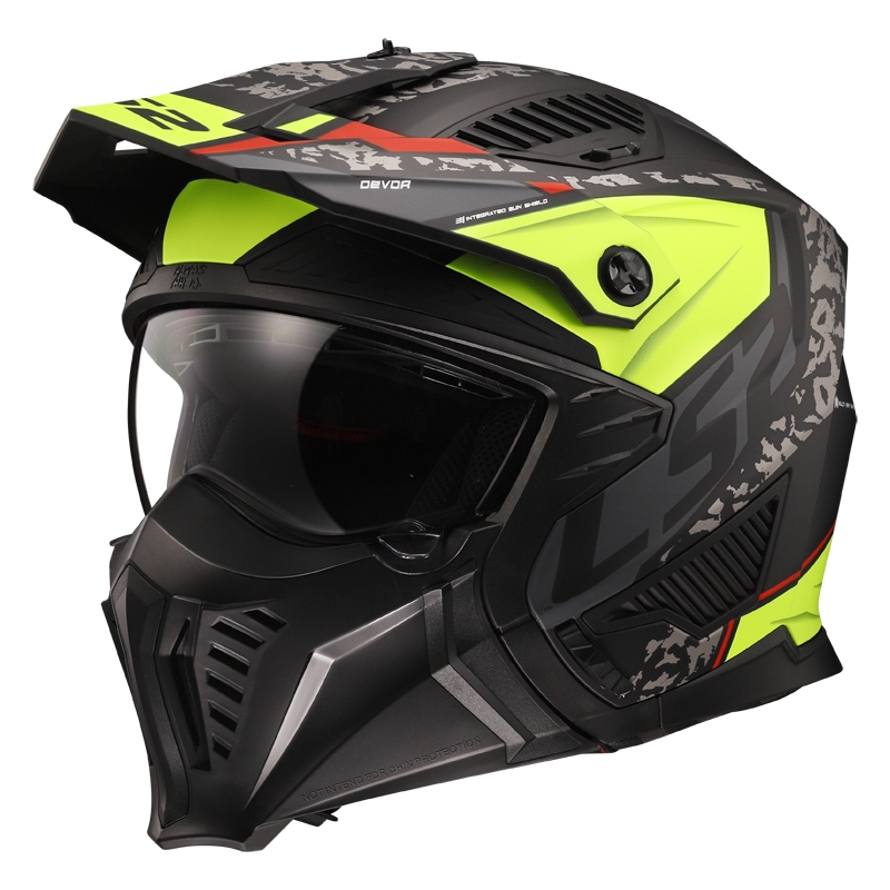 Casque moto trial LS2 OF606 Drifter Devor noir-jaune fluo