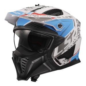 Casque moto trial LS2 OF606 Drifter Devor blanc-bleu