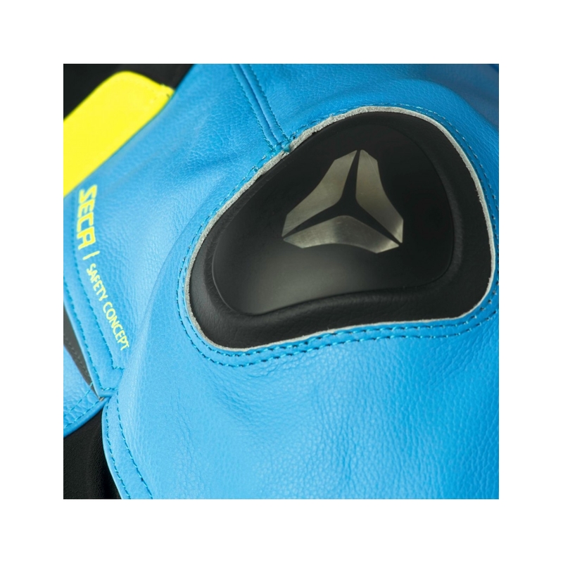 Blouson moto cuir SECA Hooligan bleu-jaune fluo soldes