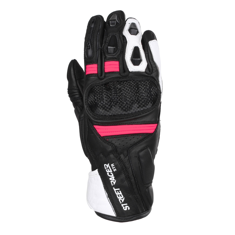 Gants moto femme Street Racer STR noir, blanc et rose
