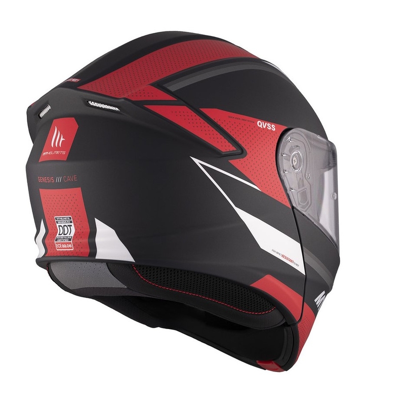 Casque de moto MT Genesis SV Cave A5 noir-blanc-rouge mat à charnière