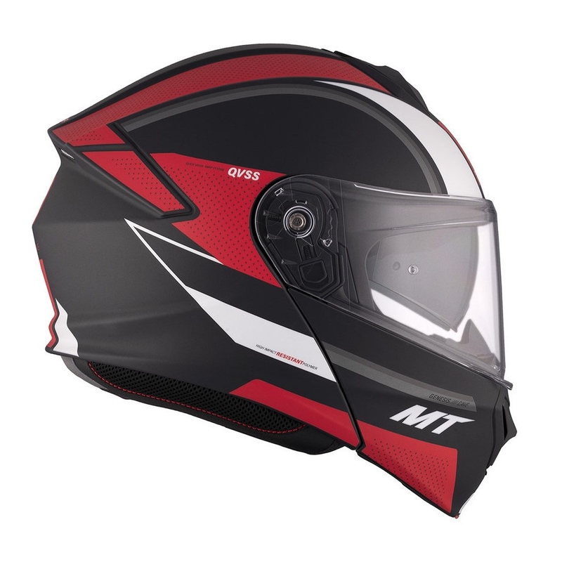 Casque de moto MT Genesis SV Cave A5 noir-blanc-rouge mat à charnière