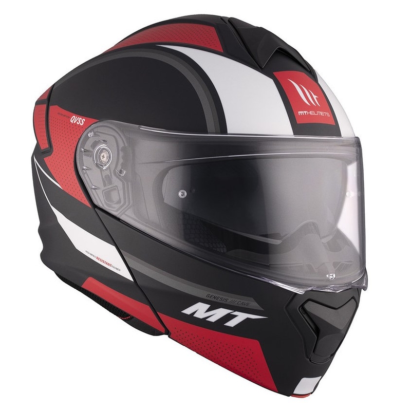 Casque de moto MT Genesis SV Cave A5 noir-blanc-rouge mat à charnière