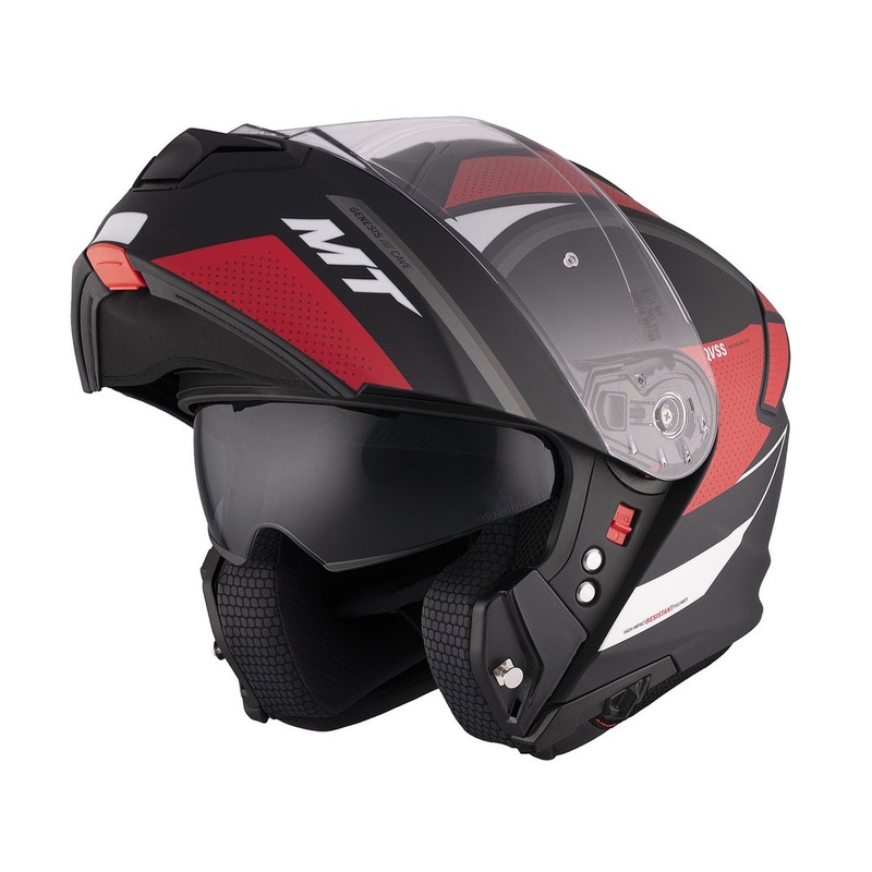 Casque de moto MT Genesis SV Cave A5 noir-blanc-rouge mat à charnière