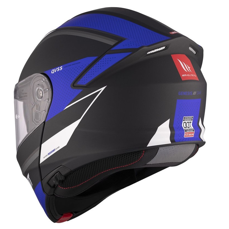 Casque de moto MT Genesis SV Cave A7 noir-blanc-bleu mat à charnière