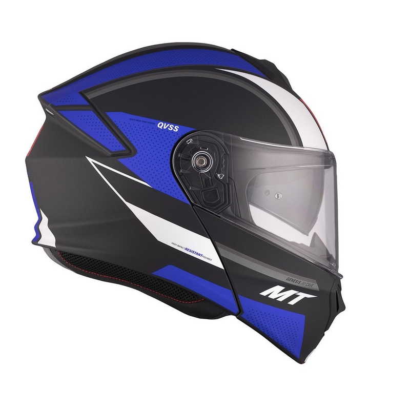 Casque de moto MT Genesis SV Cave A7 noir-blanc-bleu mat à charnière