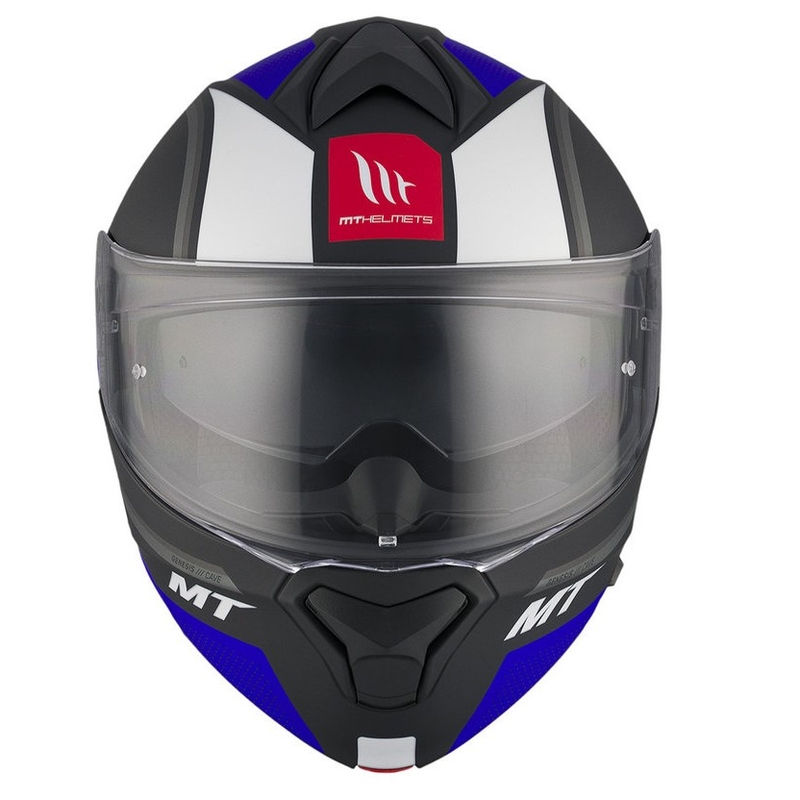 Casque de moto MT Genesis SV Cave A7 noir-blanc-bleu mat à charnière