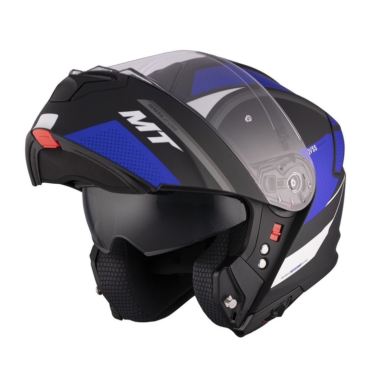 Casque de moto MT Genesis SV Cave A7 noir-blanc-bleu mat à charnière