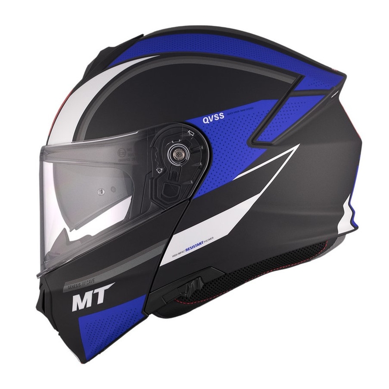 Casque de moto MT Genesis SV Cave A7 noir-blanc-bleu mat à charnière