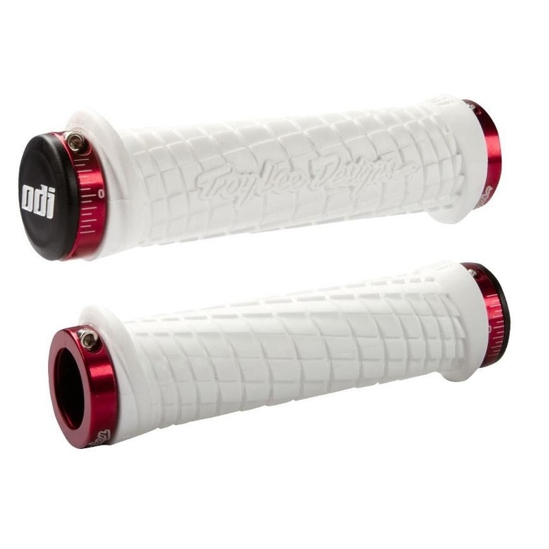 Poignées ODI TROY LEE DESIGNS SIGNATURE ATV LOCK-ON blanc-rouge