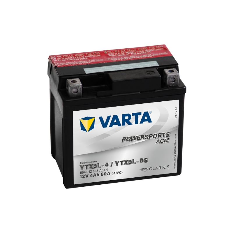 VARTA YTX5L-4/YTX5L-BS Batterie sans entretien 12V/4Ah