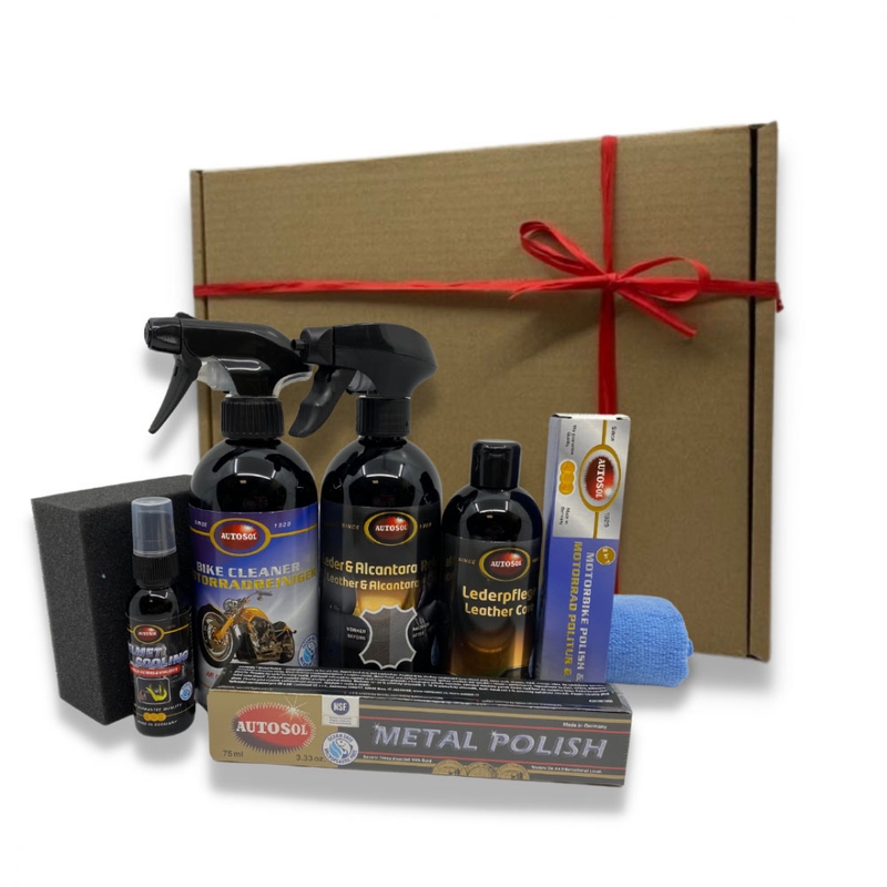 Coffret cadeau Autosol pour le nettoyage des motos et des accessoires en cuir
