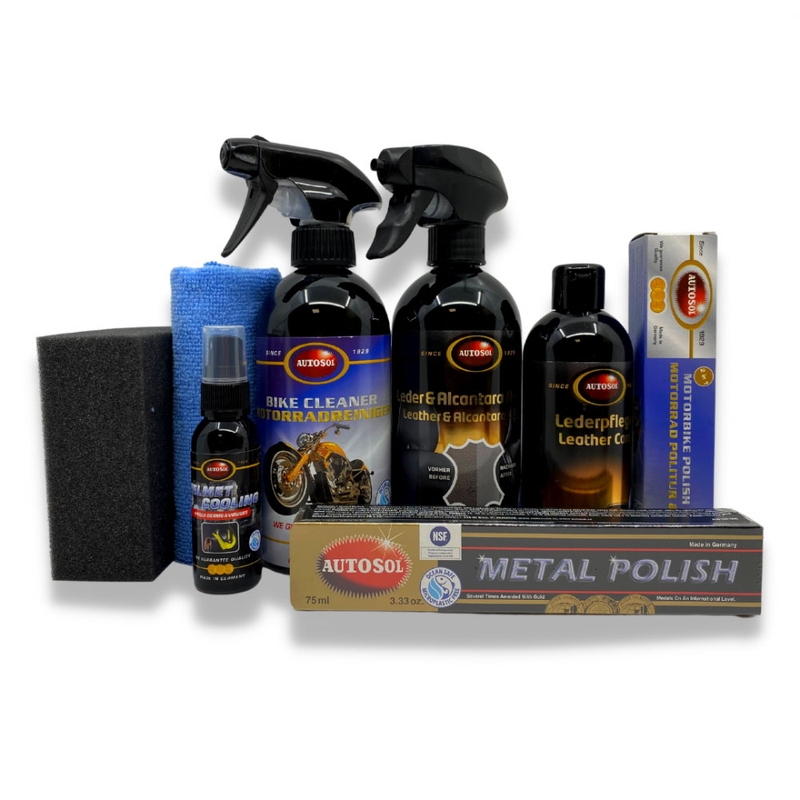 Coffret cadeau Autosol pour le nettoyage des motos et des accessoires en cuir