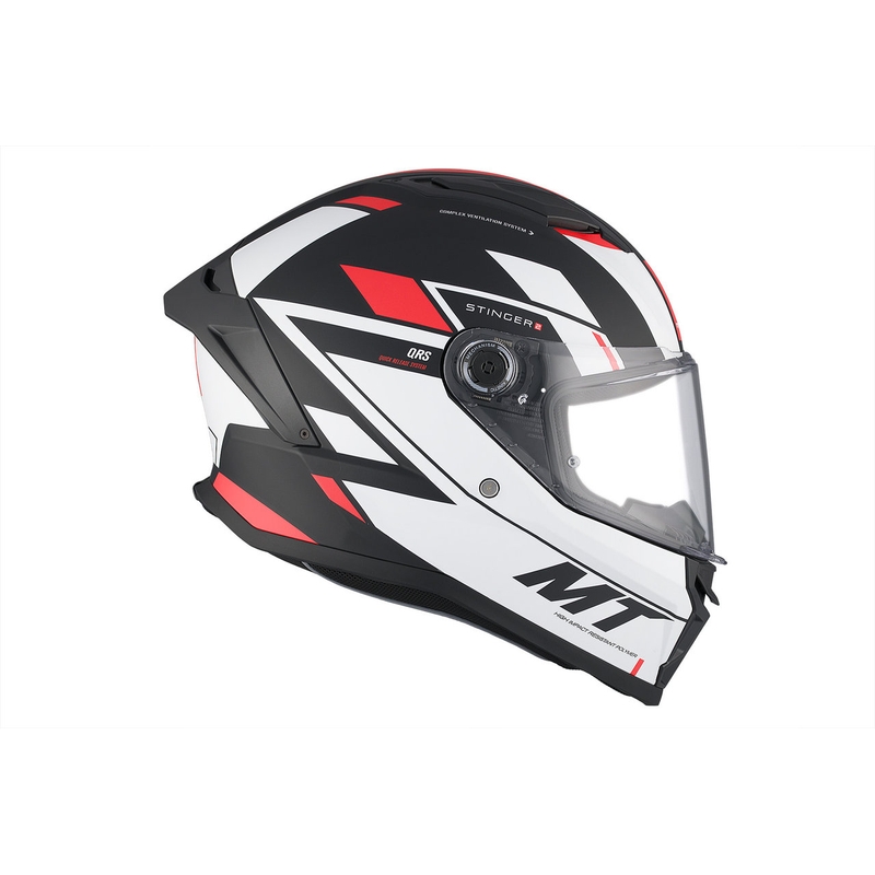 MT Stinger 2 Solid Zivze casque moto intégral blanc-noir-rouge matt