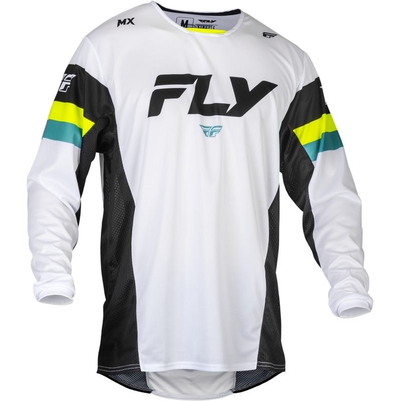 Maillot de motocross FLY Racing Kinetic Prix 2024 blanc-noir-jaune fluo