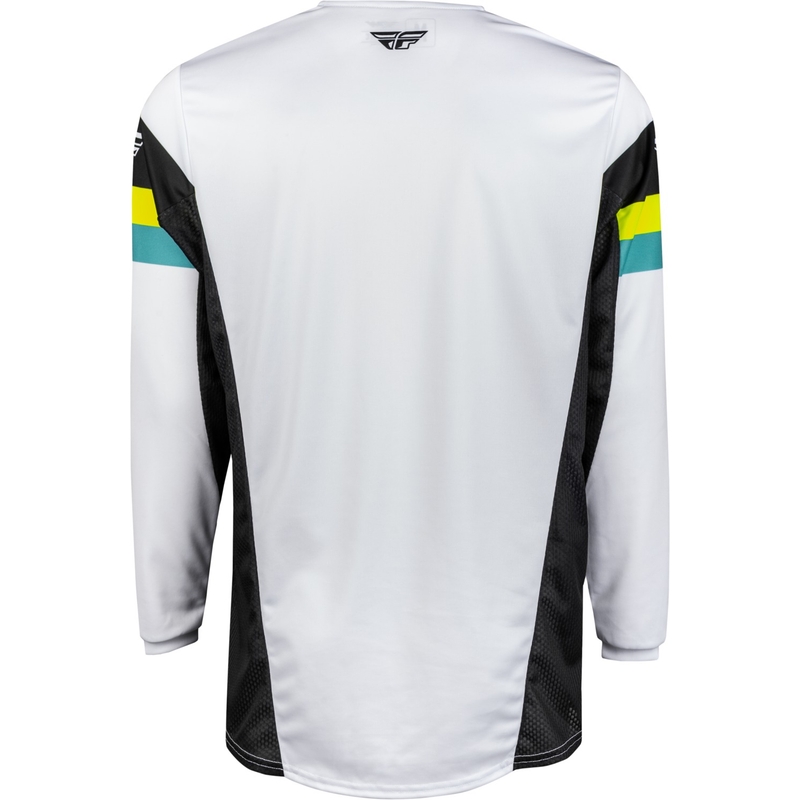 Maillot de motocross FLY Racing Kinetic Prix 2024 blanc-noir-jaune fluo