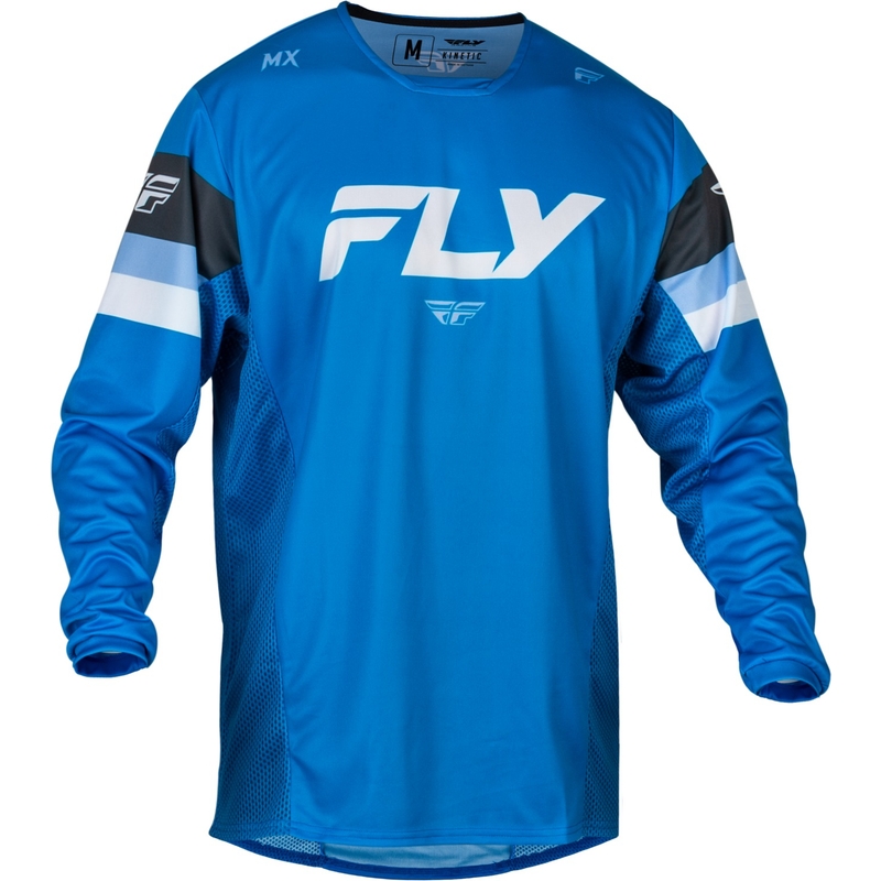 Maillot de motocross FLY Racing Kinetic Prix bleu-gris-blanc en solde soldes