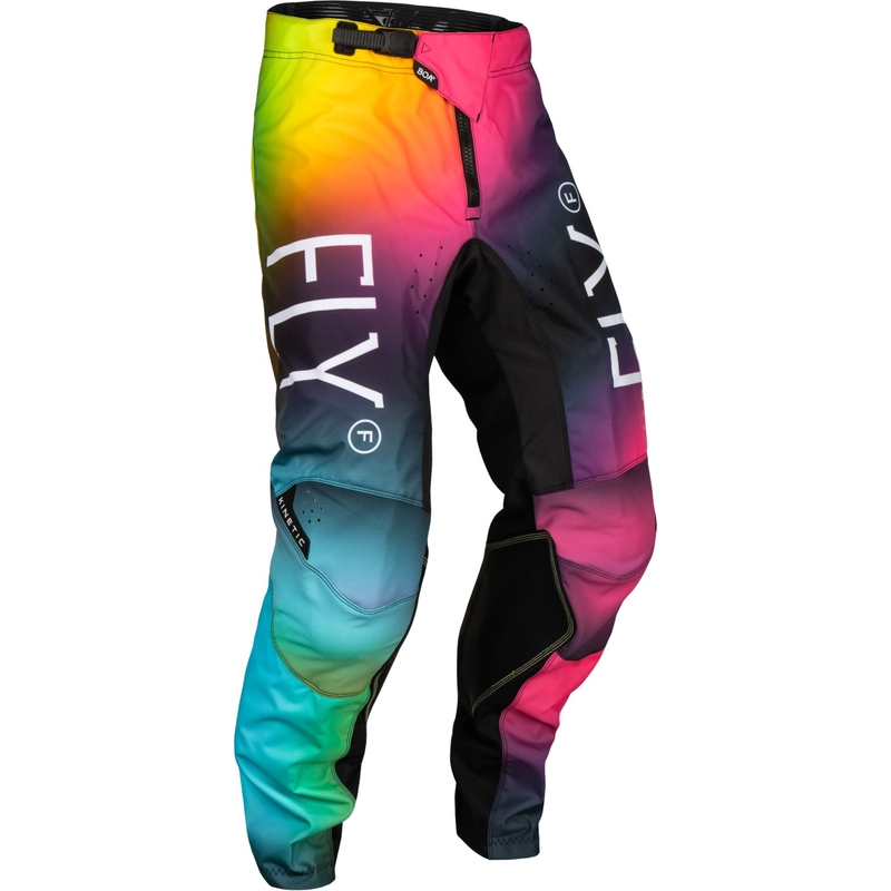 Pantalon de motocross enfant FLY Racing Kinetic Prodigy rose-bleu-jaune fluo en solde soldes