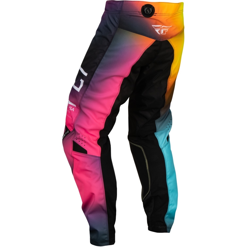 Pantalon de motocross enfant FLY Racing Kinetic Prodigy rose-bleu-jaune fluo en solde soldes