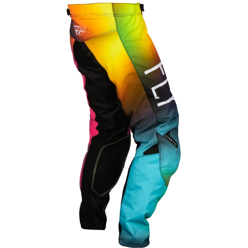 Pantalon de motocross enfant FLY Racing Kinetic Prodigy rose-bleu-jaune fluo en solde soldes