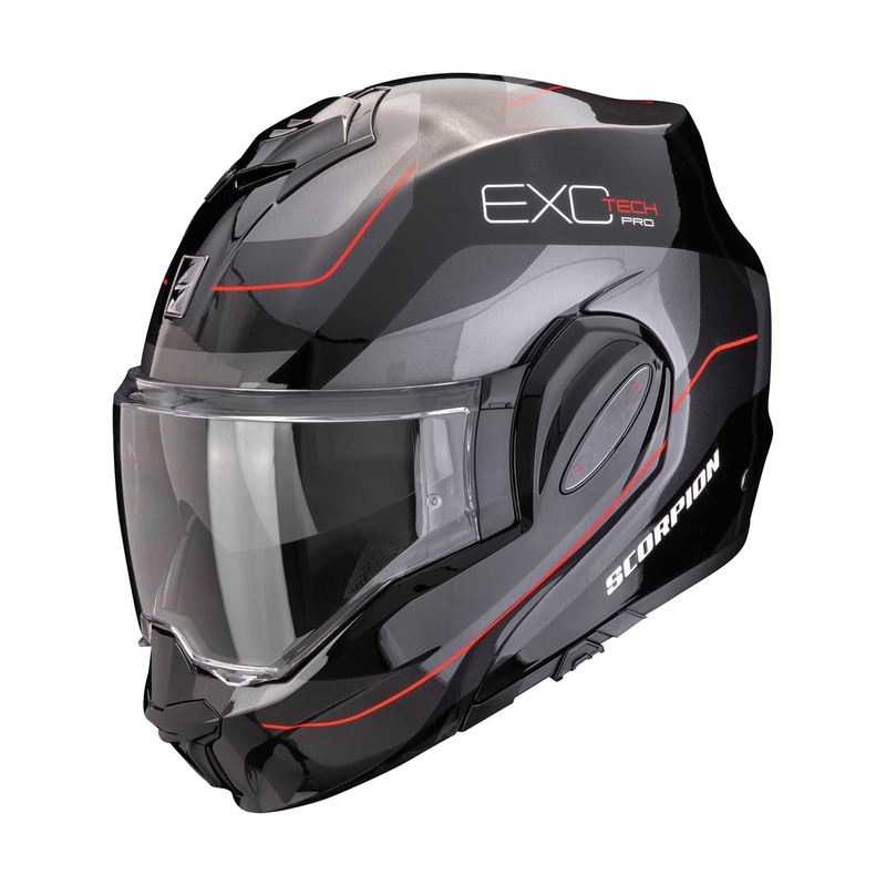 Casque moto pliable Scorpion EXO-TECH EVO PRO COMMUTA noir-argent-rouge soldes