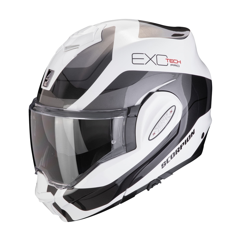 Casque moto pliable Scorpion EXO-TECH EVO PRO COMMUTA blanc-argenté soldes