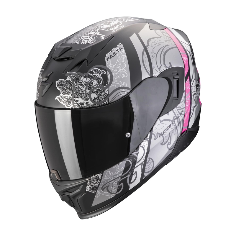 Casque moto intégral Scorpion EXO-520 EVO AIR FASTA mat noir-argent-rose soldes