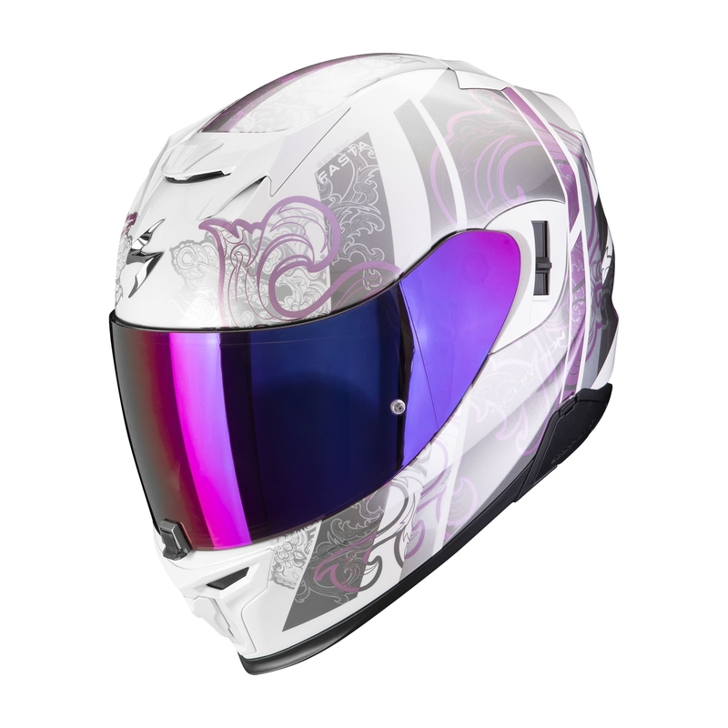 Casque moto intégral Scorpion EXO-520 EVO AIR FASTA blanc-violet soldes