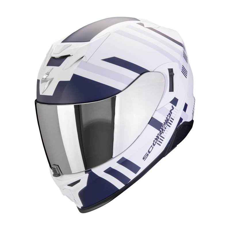 Casque moto intégral Scorpion EXO-520 EVO AIR BANSHEE mat blanc-bleu-violet soldes