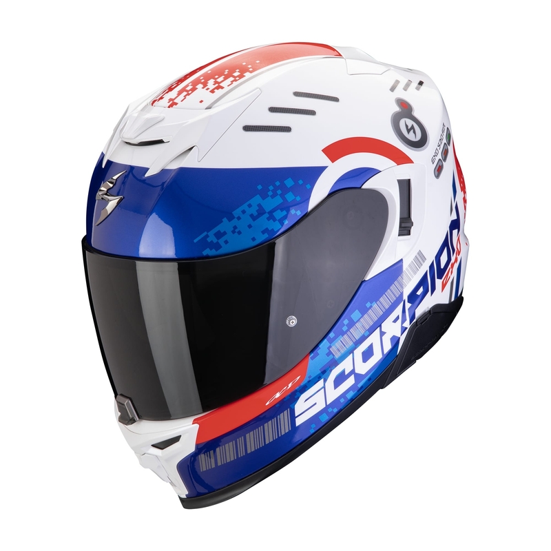 Casque moto intégral Scorpion EXO-520 EVO AIR TITAN blanc-bleu-rouge soldes