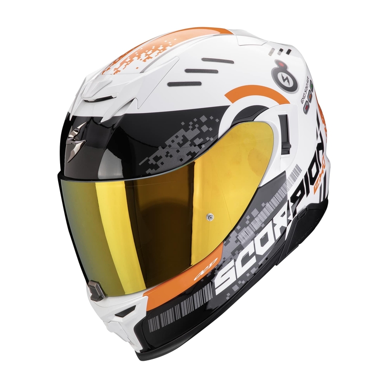 Casque moto intégral Scorpion EXO-520 EVO AIR TITAN blanc-orange soldes