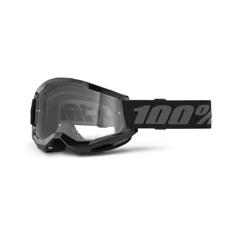 Lunettes de moto-cross 100% STRATA 2 Nouveau noir (plexi transparent)