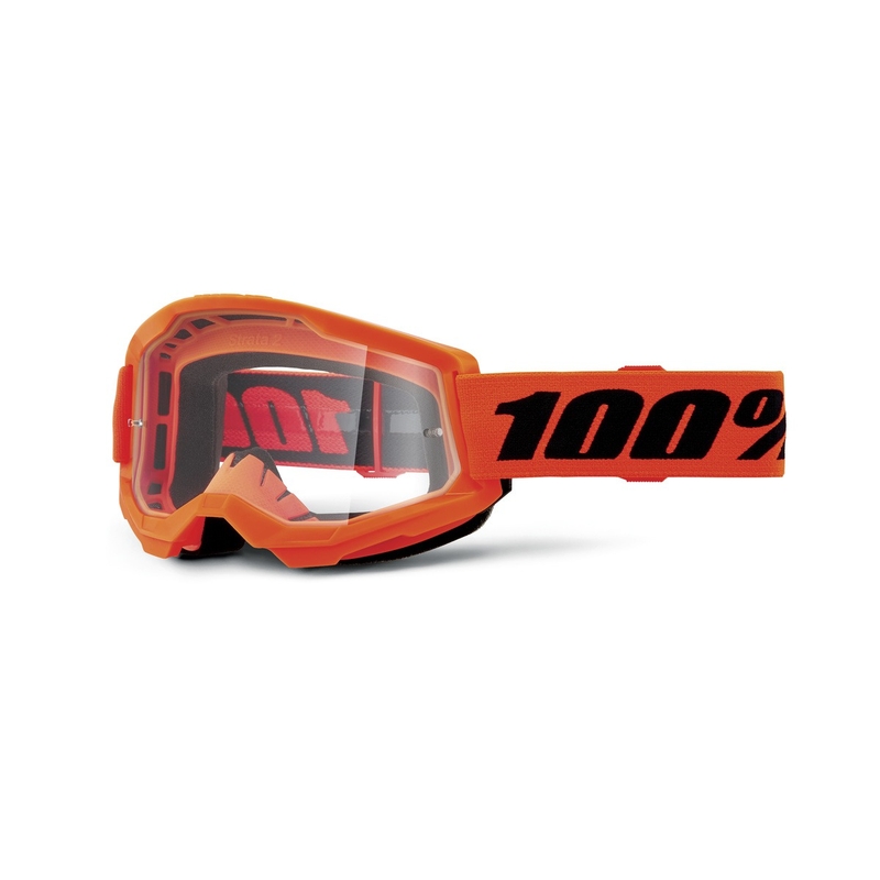 Lunettes de moto-cross 100% STRATA 2 Nouveau orange (plexi transparent)