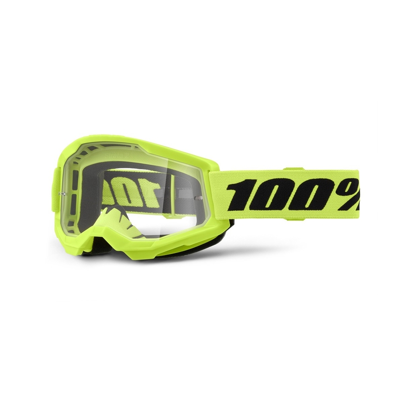 Lunettes de moto-cross 100% STRATA 2 Nouveau jaune fluo (plexi transparent)