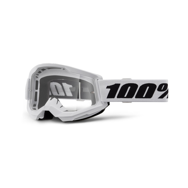 Lunettes de moto-cross 100% STRATA 2 Nouveau blanc (plexi clair)