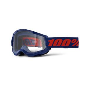 Lunettes de moto-cross 100% STRATA 2 Nouveau bleu foncé (plexi transparent)