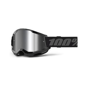Lunettes de moto-cross 100% STRATA 2 Nouveau noir (plexi argenté)