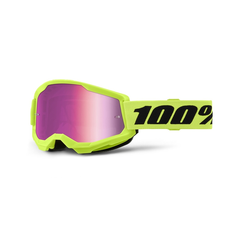 Lunettes de moto-cross 100% STRATA 2 Nouveau jaune fluo (plexi rose)