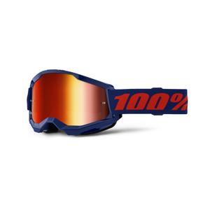 Lunettes de moto-cross 100% STRATA 2 Nouveau bleu (plexi rouge)