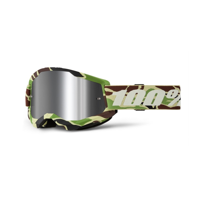 Lunettes de moto-cross 100% STRATA 2 New War Camo vert (plexi argenté)