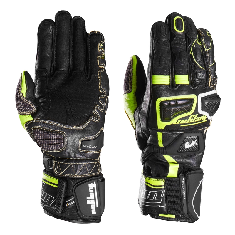 Gants de moto Furygan Styg 20 x Kevlar noir-jaune fluo-blanc